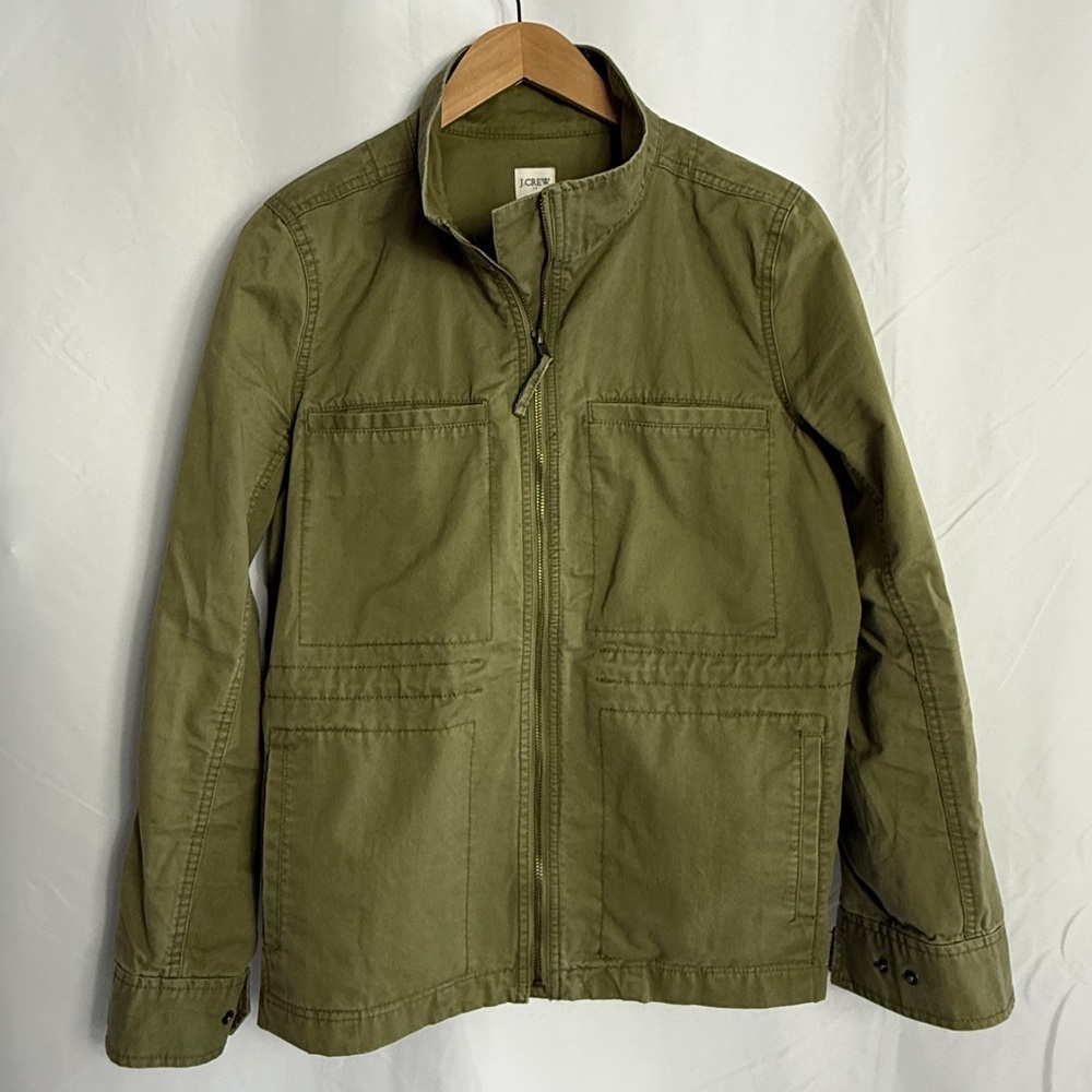 J Crew Women's Olive Green Utility Field Jacket Drawstring Waist Cotton Large